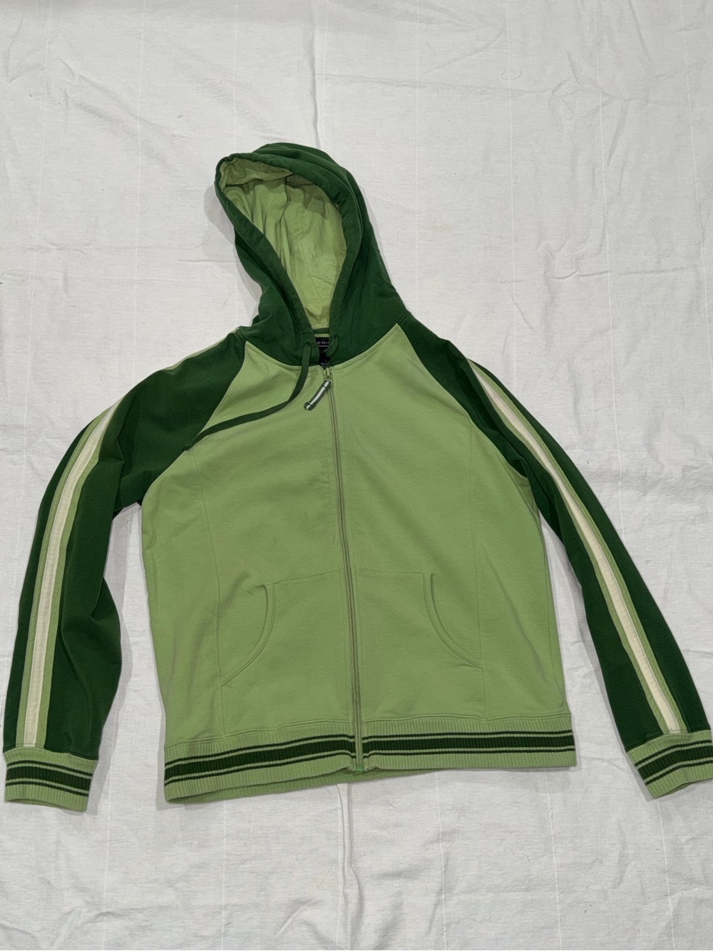 Green Two-Tone Hooded Zip Sweater